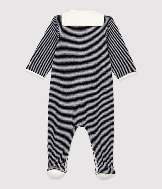 Babies' Sailor Striped Organic Cotton Velour Sleepsuit SMOKING blue/MARSHMALLOW white